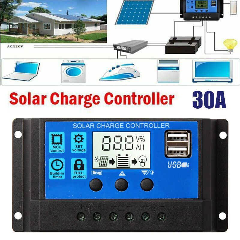 30A 12V/24V Solar Panel Regulator Charge Controller Auto Focus Tracking