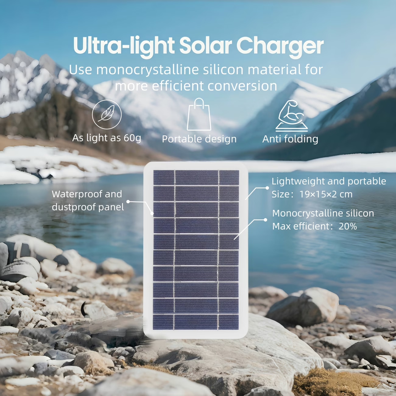 5V 2W Portable Solar Panel USB Fast Charger for Phones, Power Banks & Cameras