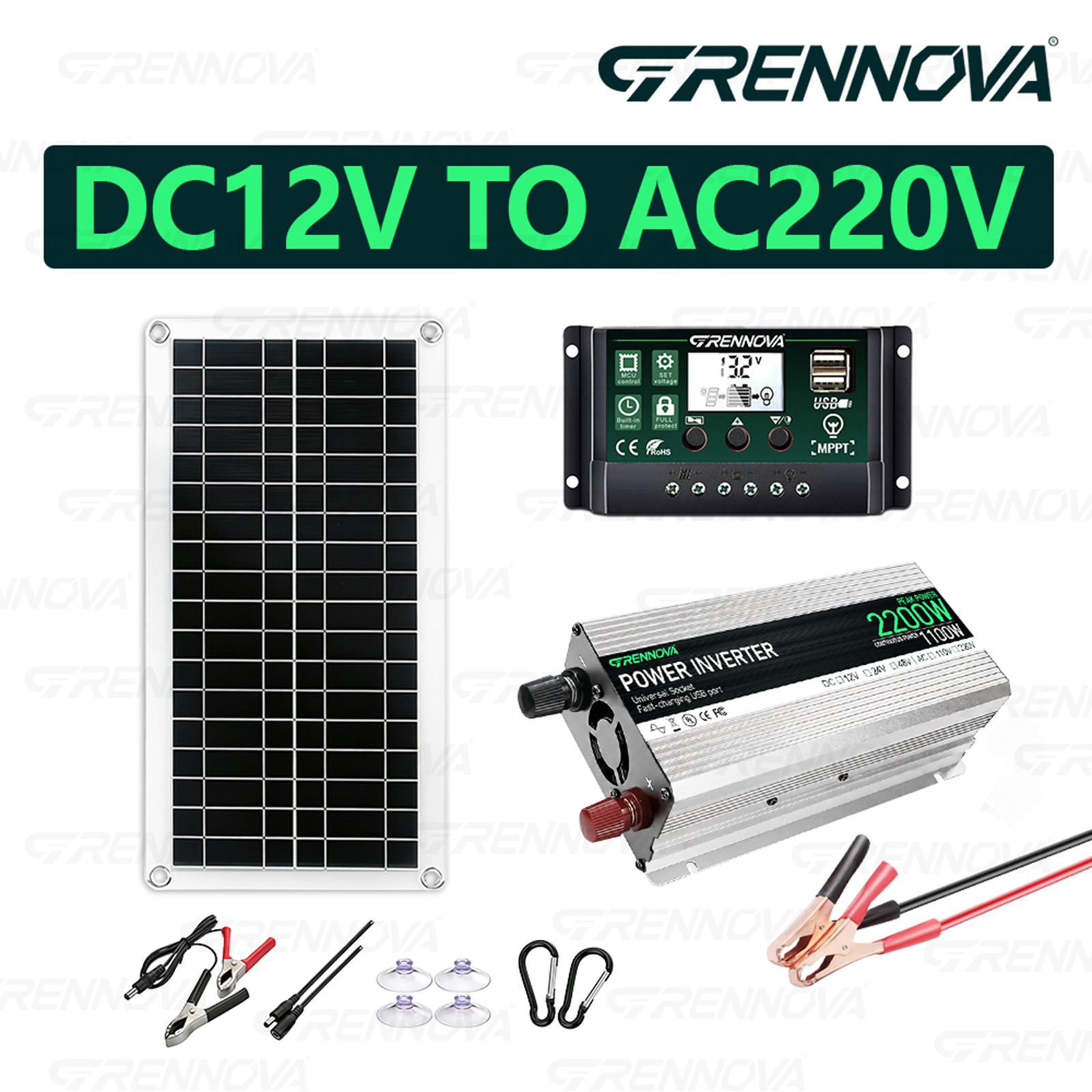 Grennova 2200W Eco Solar Kit 60A MPPT Off-Grid Home RV Backup