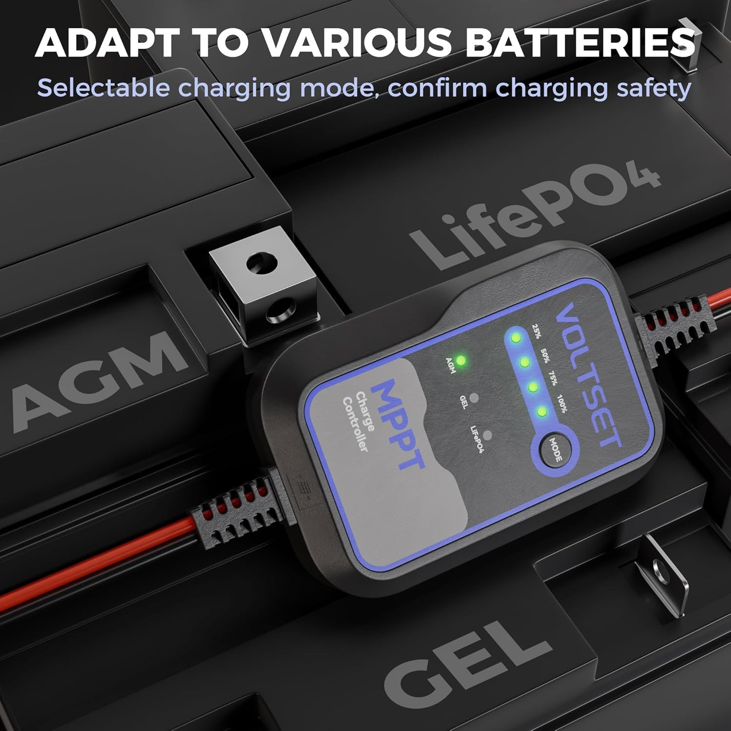 MPPT Solar Charge Controller : IP65 Waterproof – Display for Gel AGM Lead-Acid L