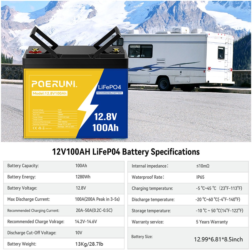 NEW 12V 100Ah LiFePO4 Lithium Battery 8000+ Cycle Deep Built-in BMS for Solar RV