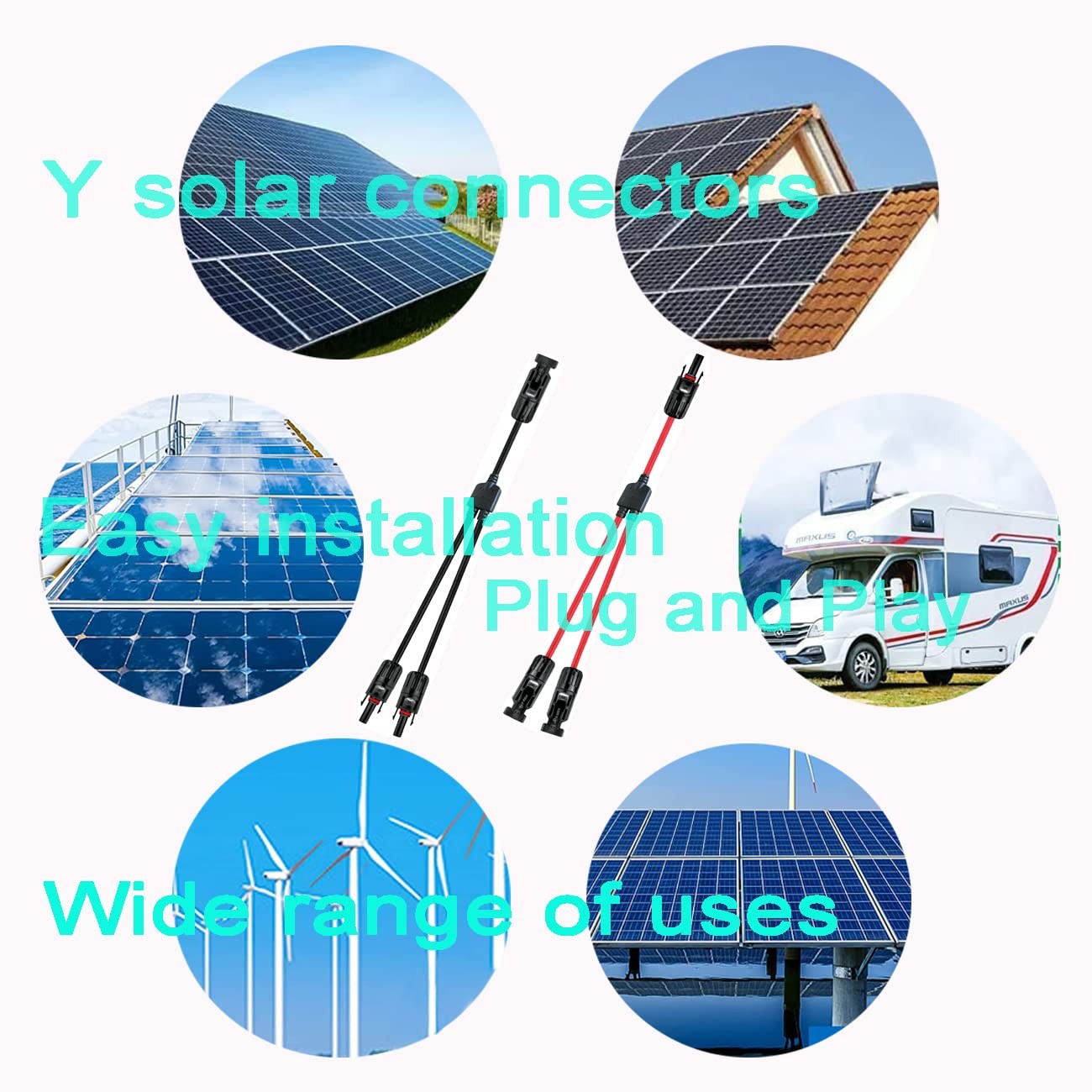 Y Solar Connector,Solar Y Branch Parallel Cable,Solar 1 to 2 Male Female Conn…