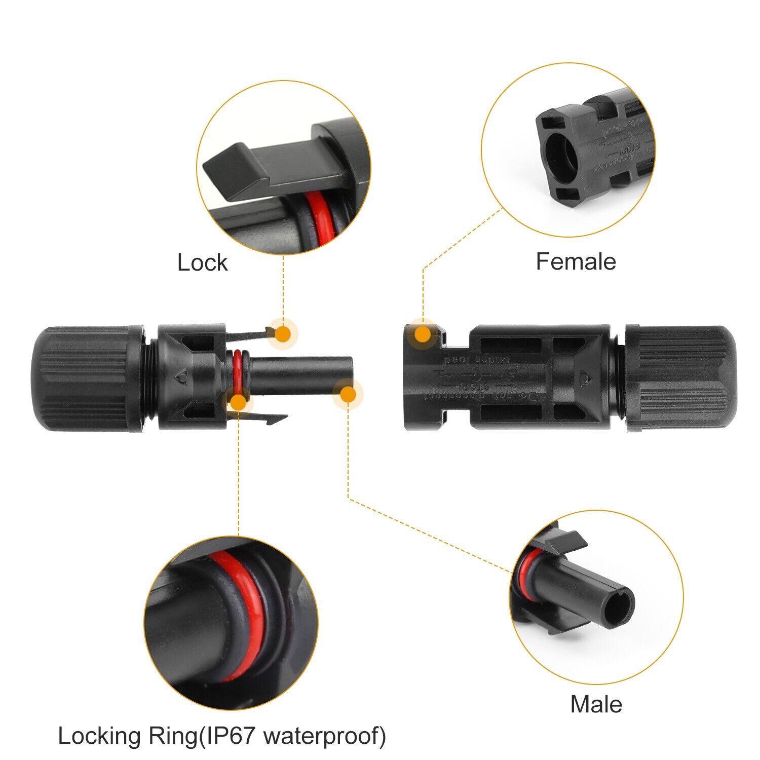 10Pairs Solar Panel Cable Connectors Male/Female Compatible Waterproof Connector