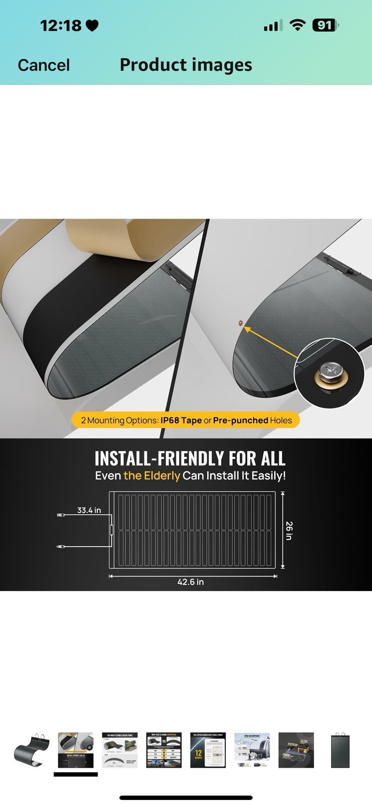 BougeRV Yuma 100W Compact Flexible Solar Panel with Tape for Easy Installation