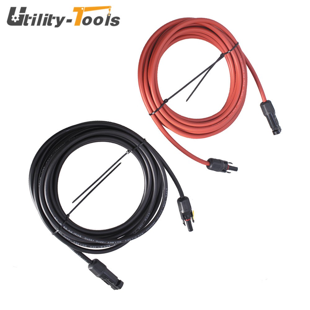 12/10 AWG 1 Pair Black + Red Solar Panel Extension Cable Wire Connector