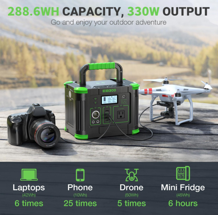 Estación de Energía Portátil 330W 288.6Wh con Carga Rápida 60W Solar, Nuevo