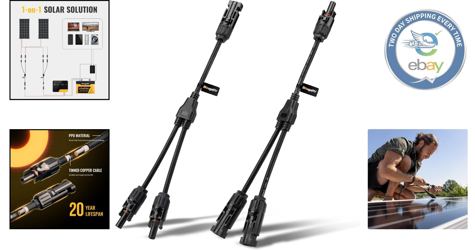 Y Branch Parallel Solar Connectors – Efficiently Connect 2 Panels – 20A/1000V