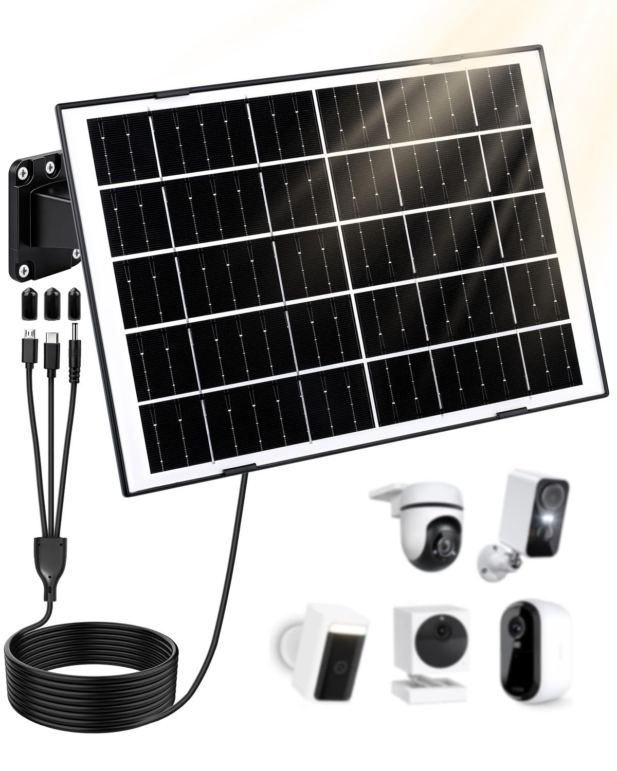 8W Solar Panel for Security Camera, Solar Panel Charger with 5V USBC/Micro/DC…