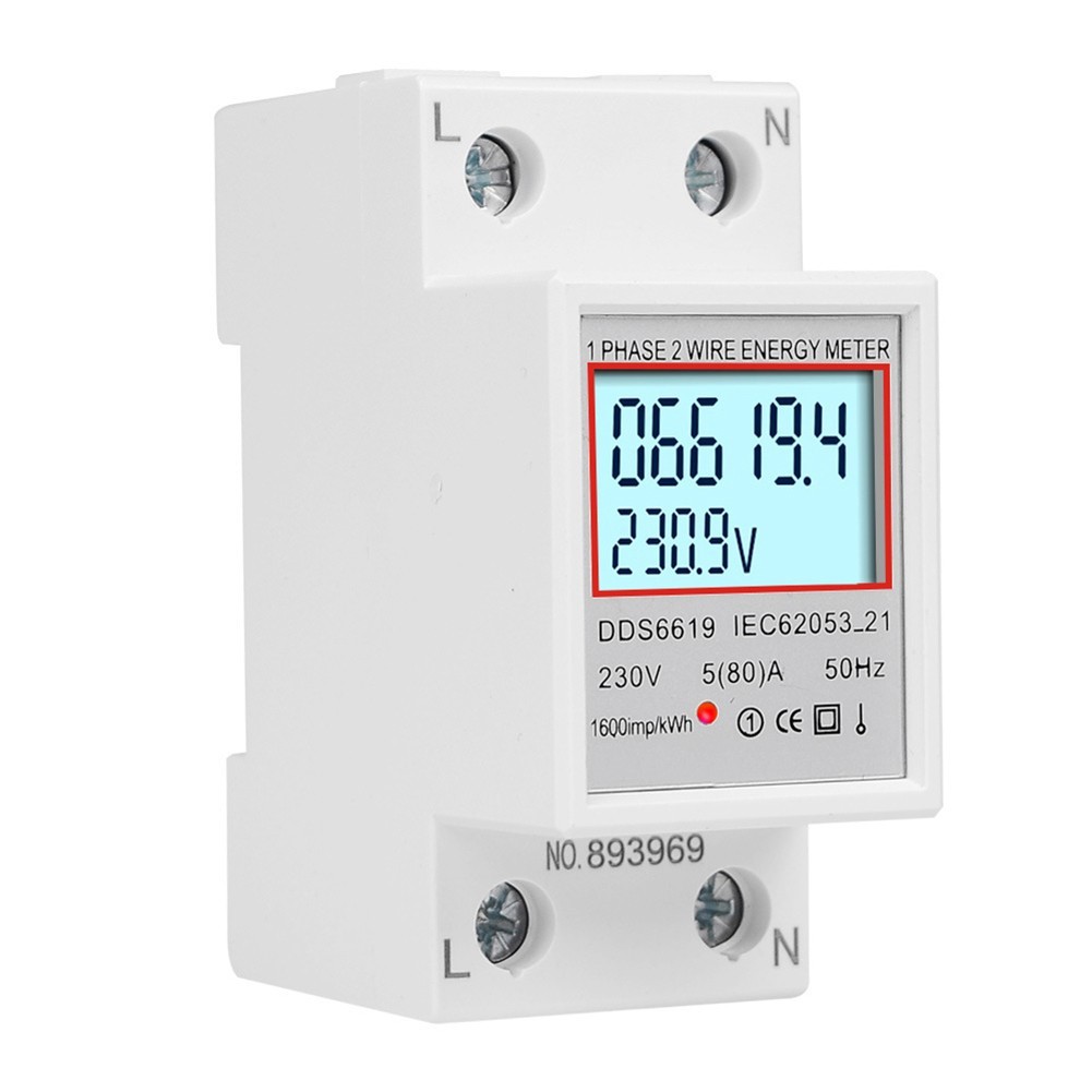LCD Energy Meter for Din Rail Usage with Voltage Current 80A Monitoring