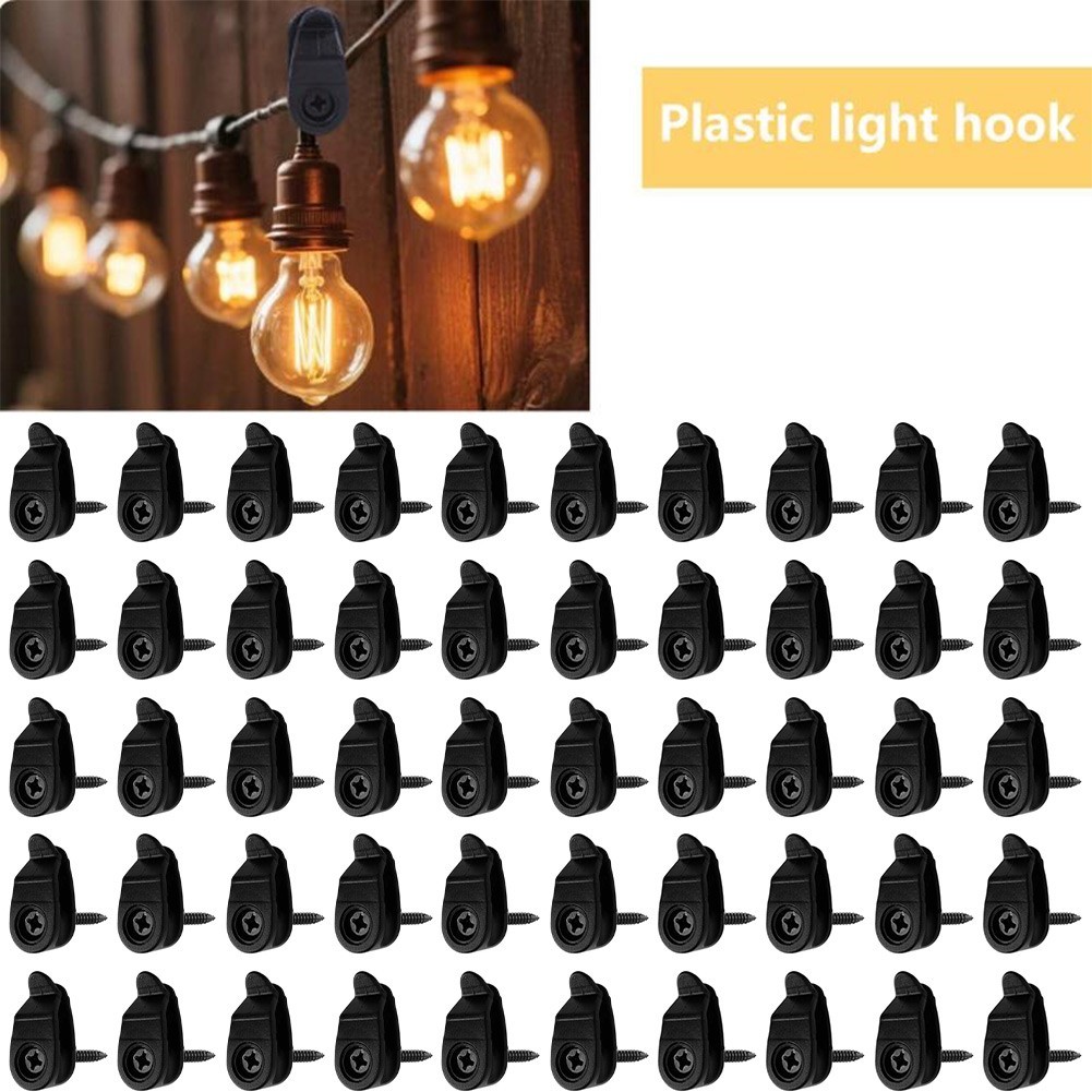 50 Black Outdoor Fairy Lights Clips with Screws for Hanging String Lights