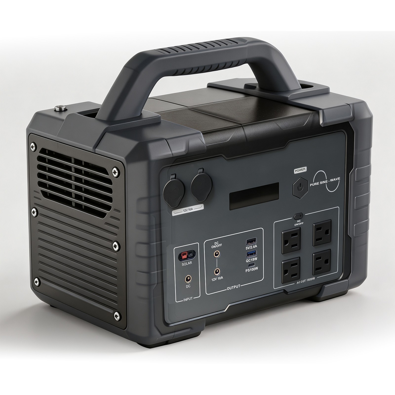 Black 1000W1024Wh LiFePO4 Portable Pure Sine Wave Power Station With Flashlight