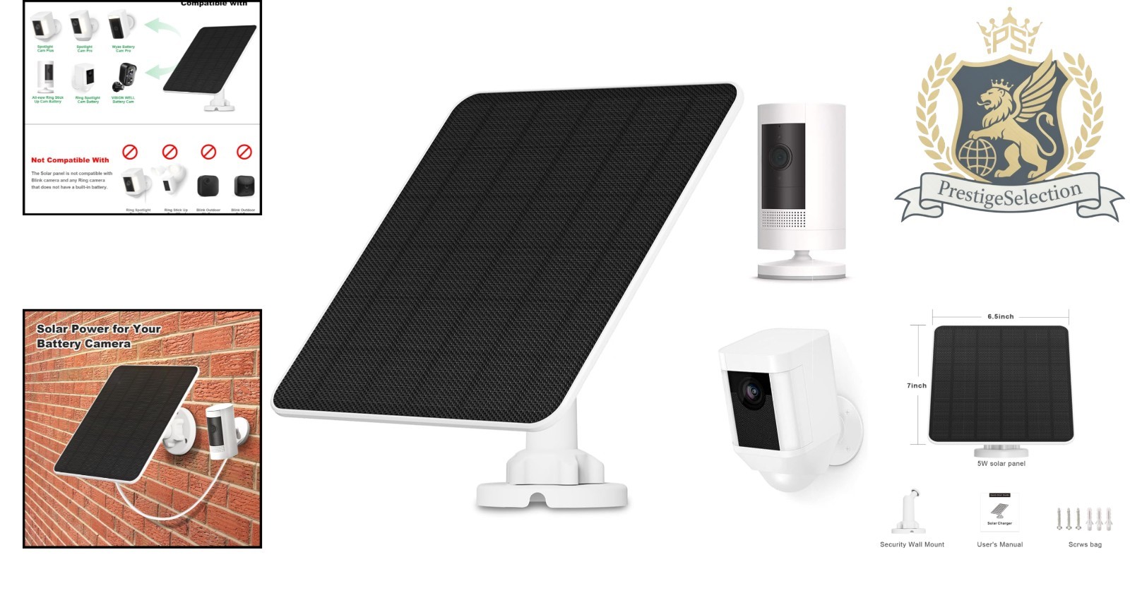 Waterproof 5W Solar Charger for Ring & Wyze Cameras with 9.8ft Cable