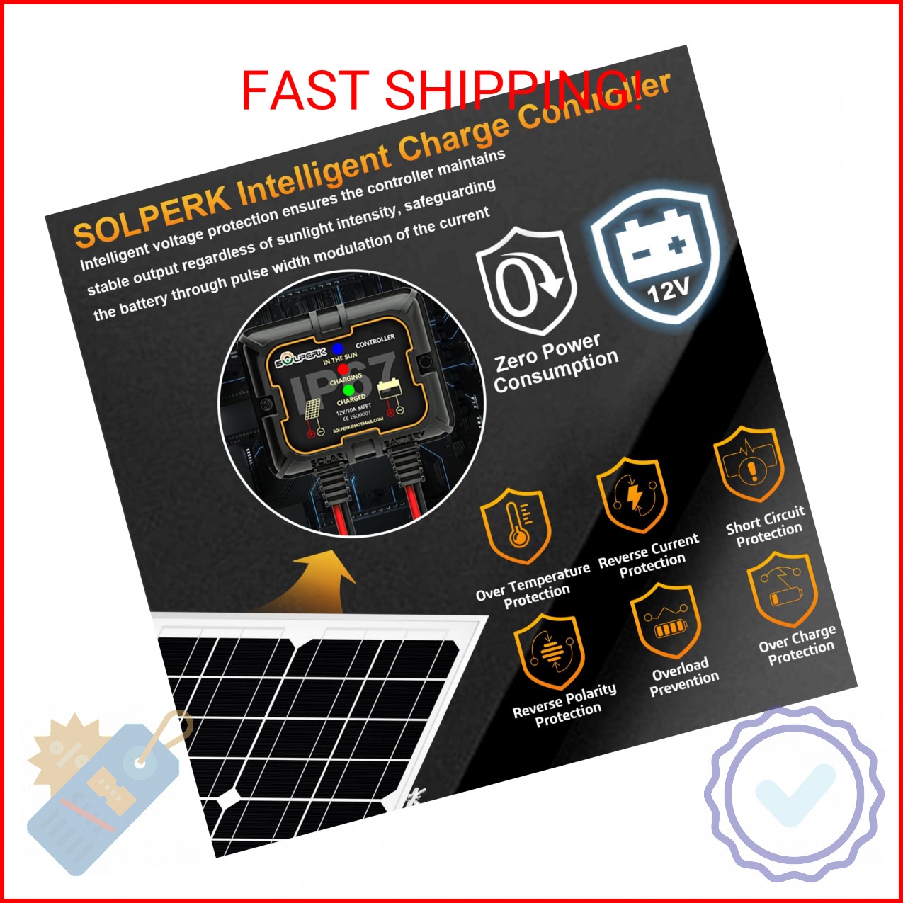 SOLPERK Solar Panel Kit 20W 12V, Waterproof Solar Battery Trickle Charger Mainta