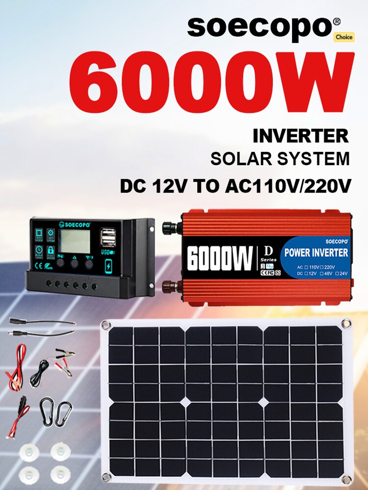 110V 6000W 100A Solar Panel Kit Complete Solar Power Generator Home Grid SysteJn