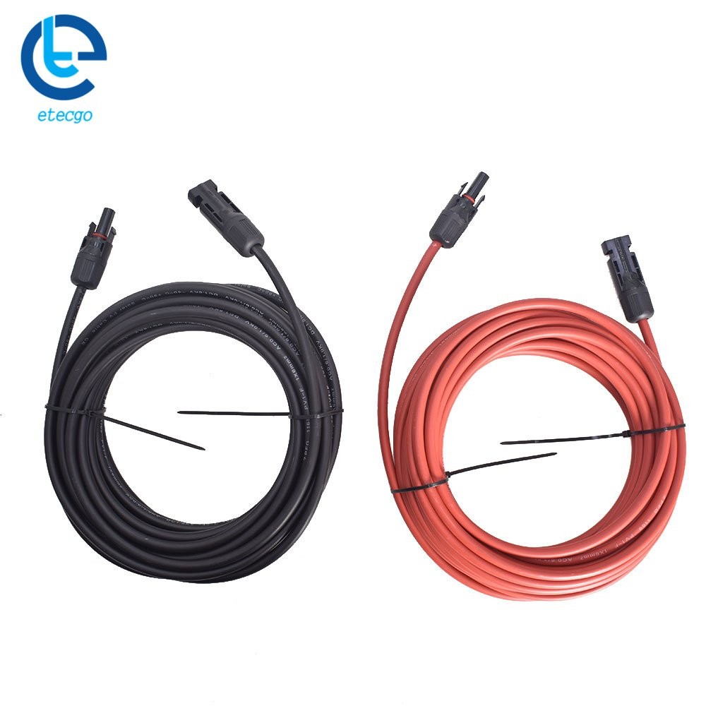 1 Pair 25 Feet 10AWG Red + Black Solar Panel Extension Cable Wire Connector