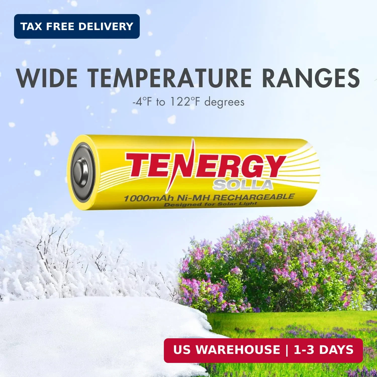 Tenergy Solla Rechargeable NiMH AA Battery, 1000mAh Solar Batteries for Solar Ga