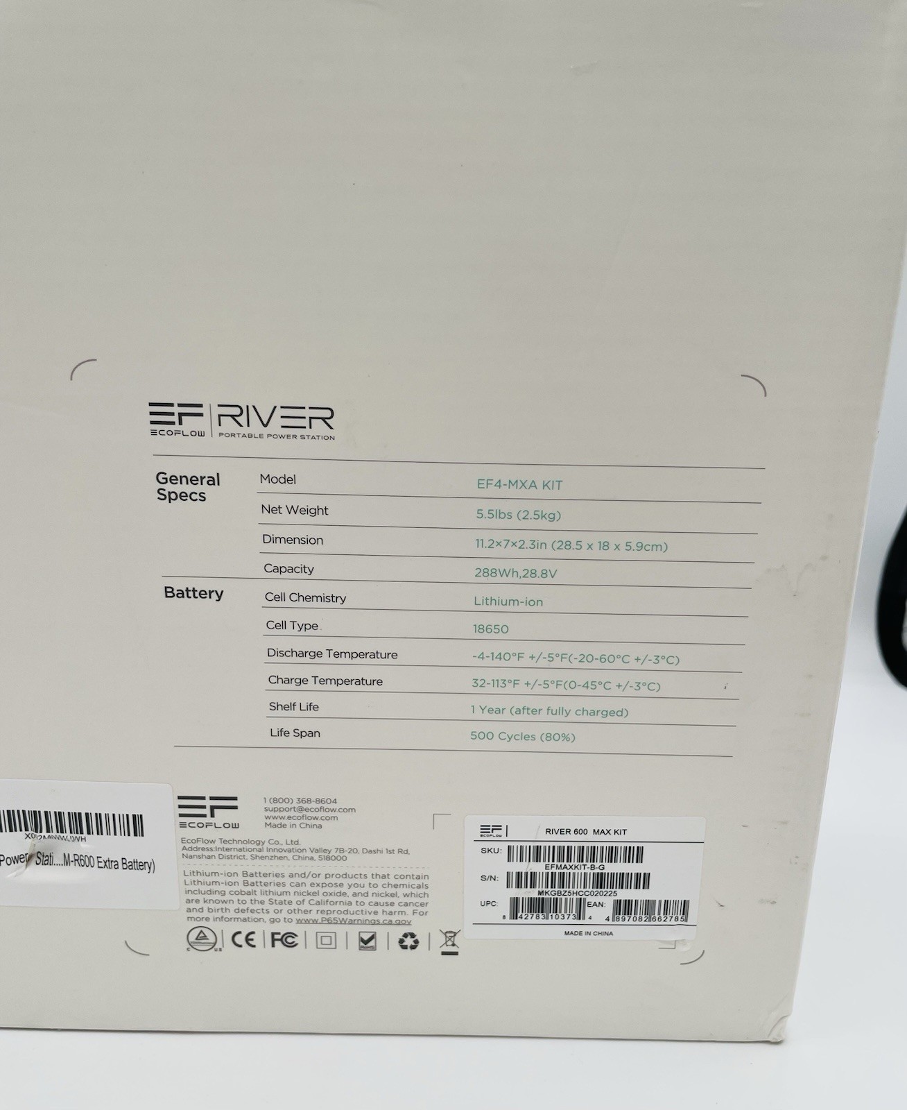 EcoFlow River 600 Portable Power Station EXTRA BATTERY EF4-MXA KIT- Open Box