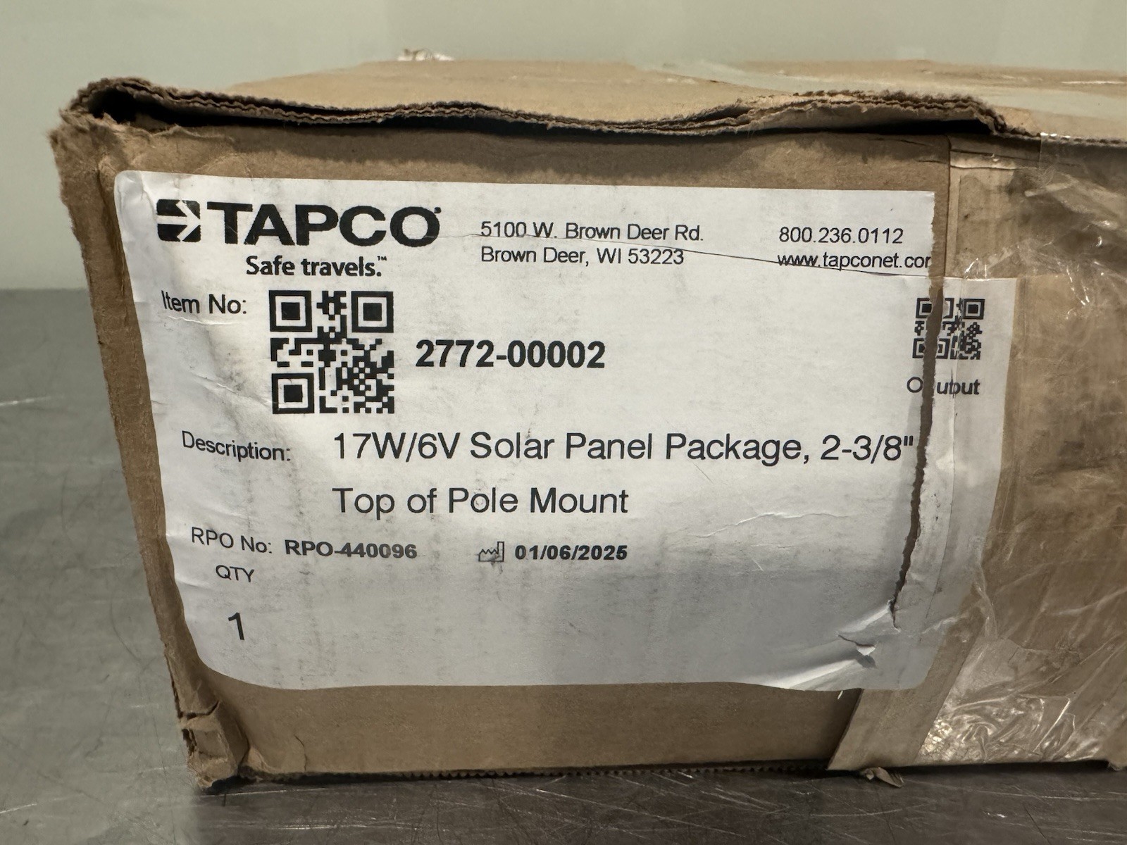 Tapco 2772-00002 17W/6V Solar Panel Package 2-3/8” Pole Mount NEW IN BOX!