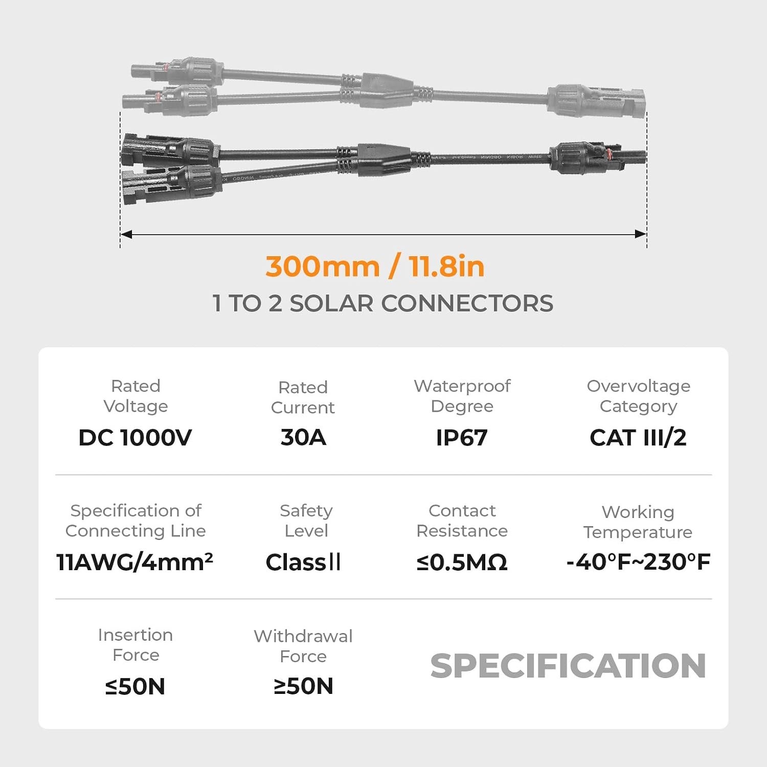 Solar Panel Y Branch Cable Connector Pair