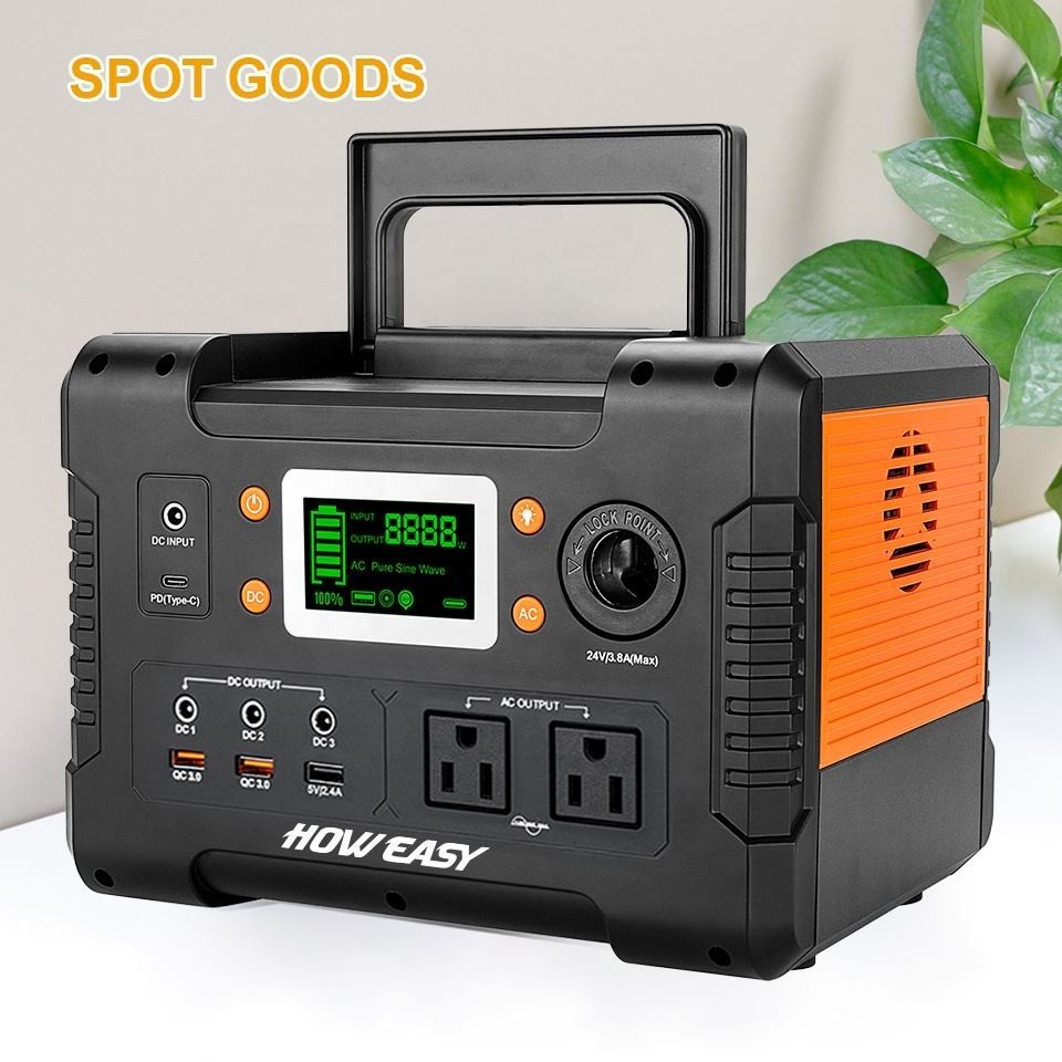 Orange 600W Outdoor Portable Lithium Battery Solar Power Bank Station Camping
