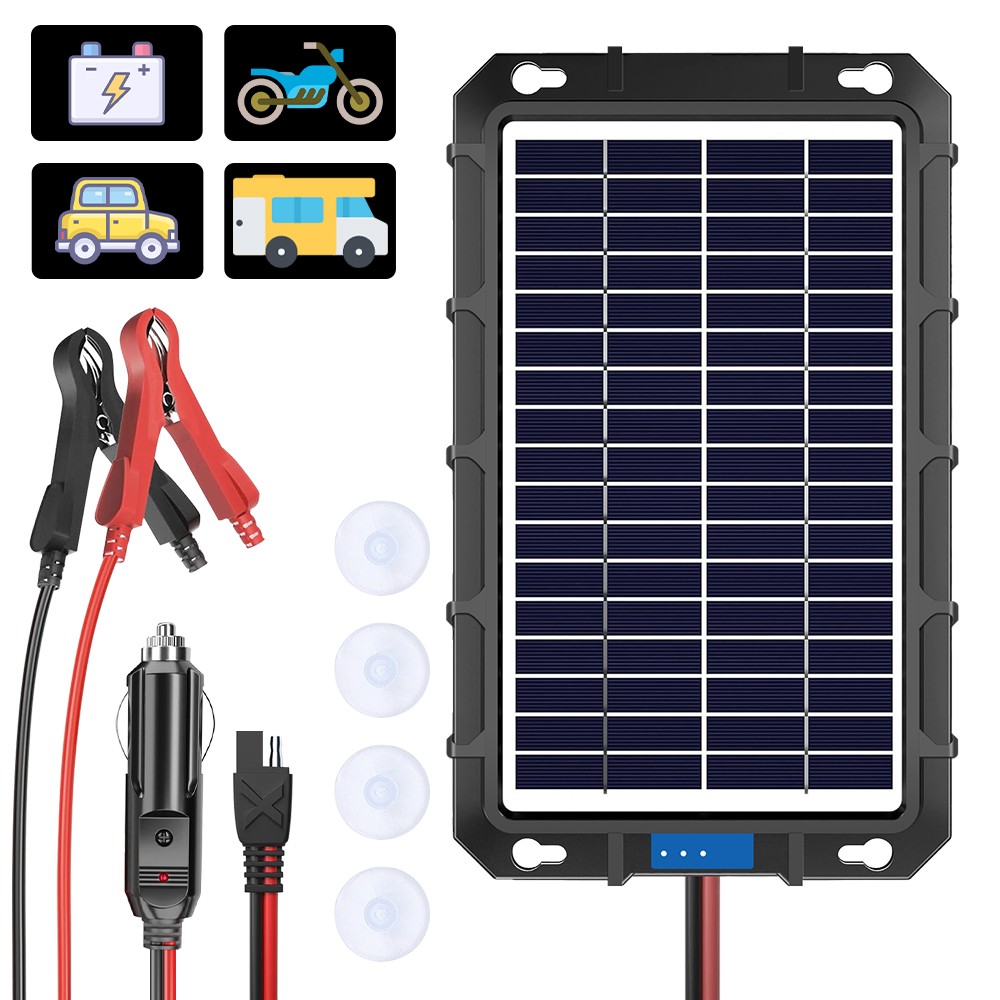 12V 15W Solar Car Battery Trickle Charger Maintainer with Smart PWM Controller