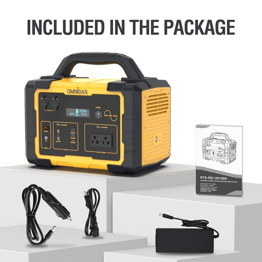 1000W 1024Wh LiFePO4 Solar Power Station Camping Emergency Backup Generator