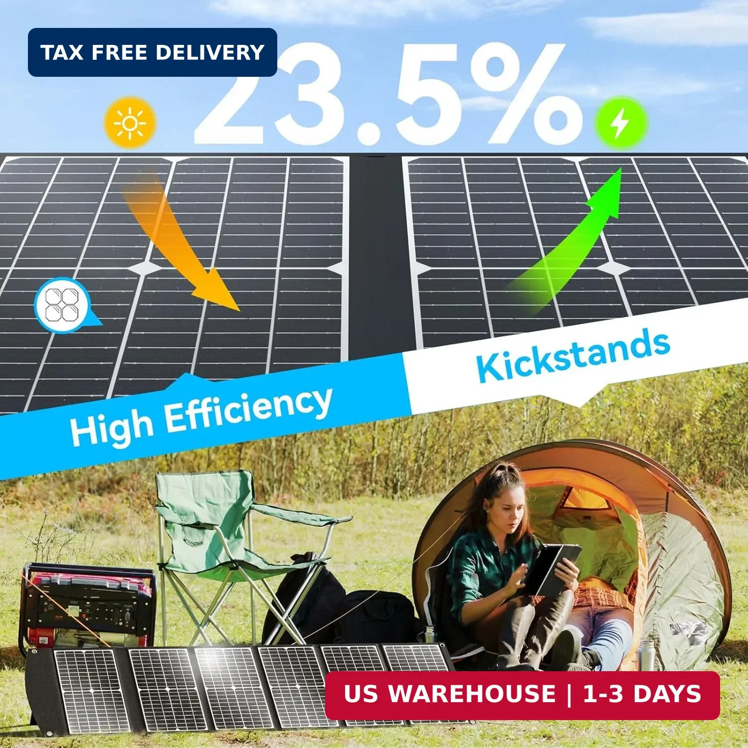100W Portable Solar Panel Extremely Lightweight Compact Foldable with USB QC3.0,