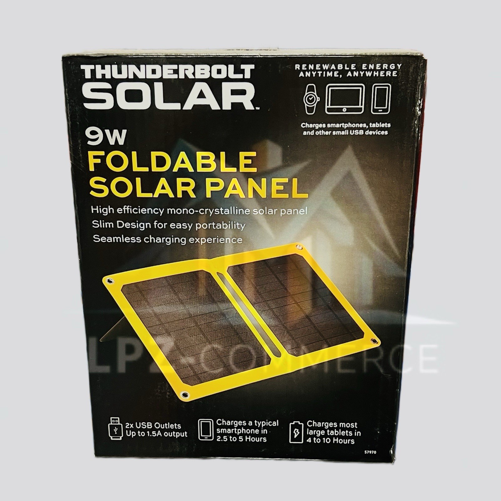 Thunderbolt solar 9w foldable solar panel. Slim construction for portability