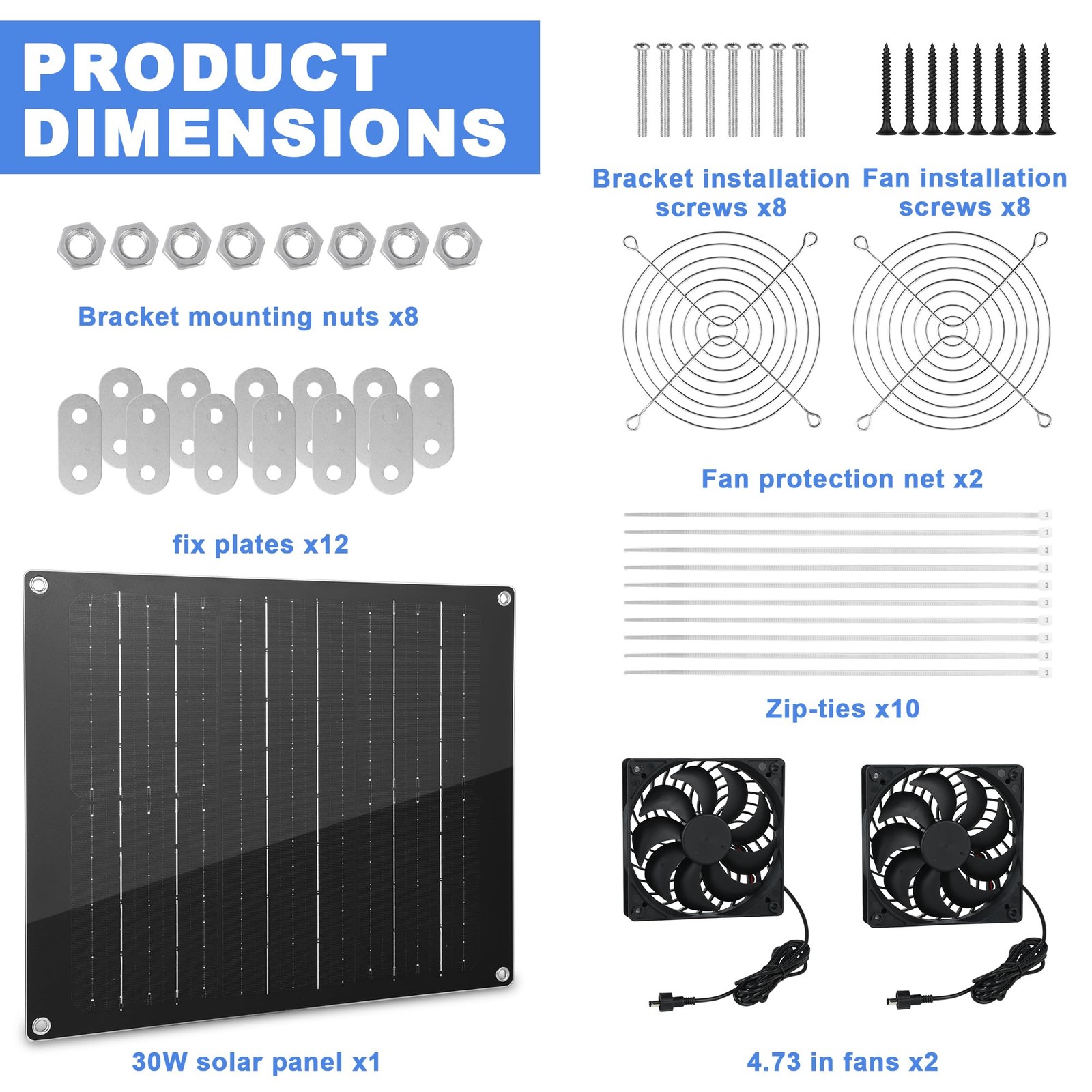 Juego De 2 Ventiladores Solares De 30W Para Flujo De Aire En Gallineros Lujo