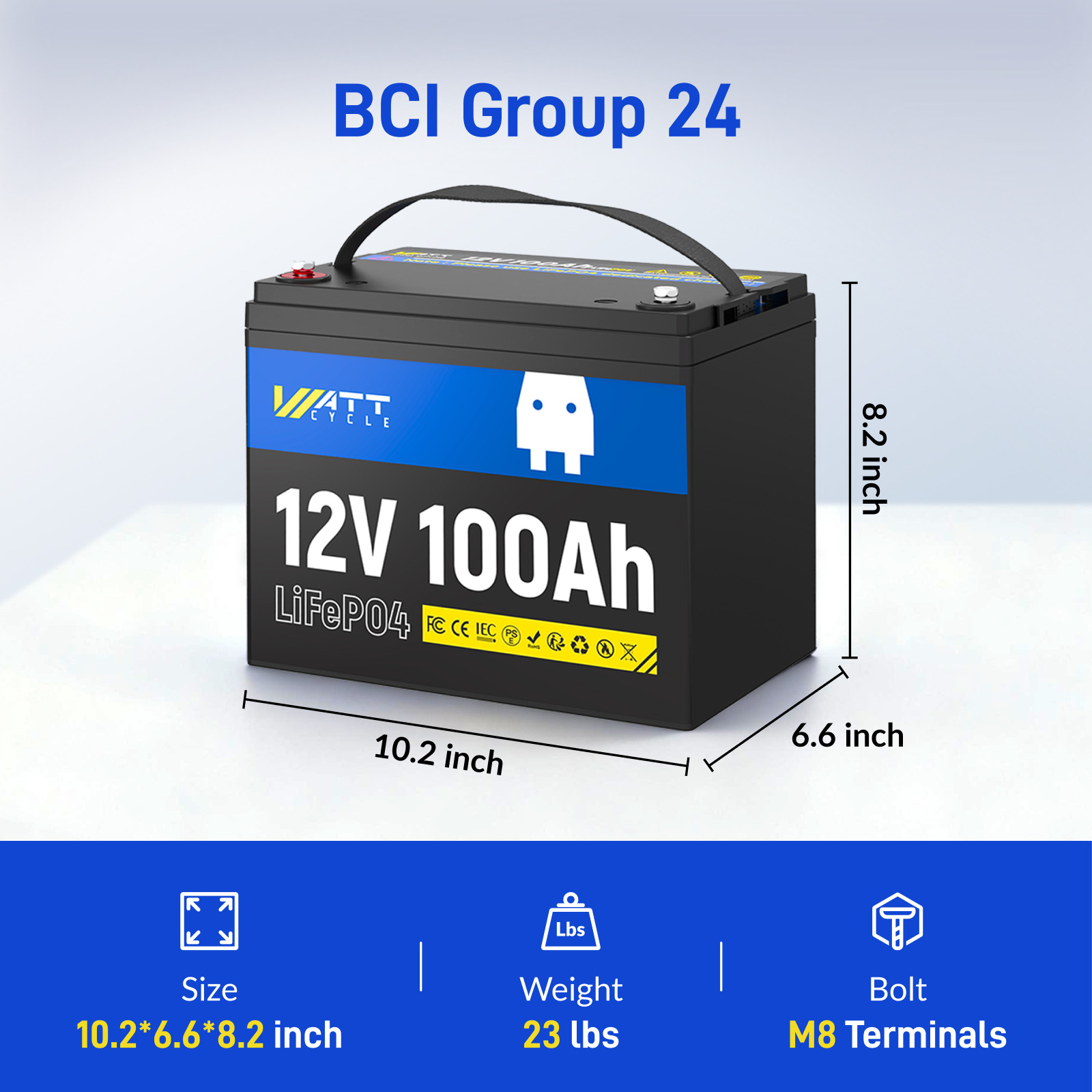 12V 100Ah LiFePO4 Lithium Battery 100A BMS for RV Off-grid Trolling Motor