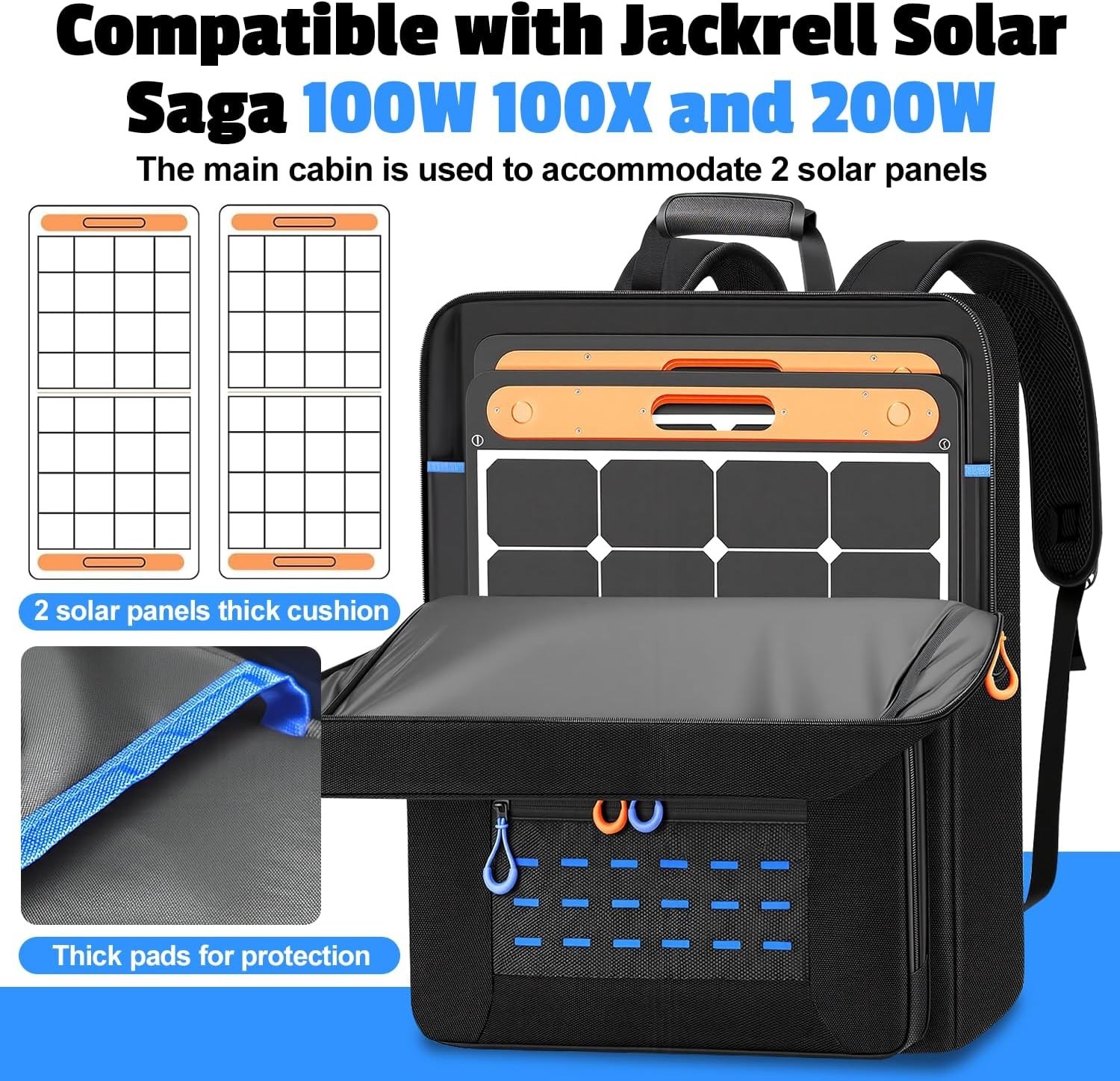 Solar Panel Storage Bag, Padded Carrying Case Fits for 2 Panels, Water-Resistant