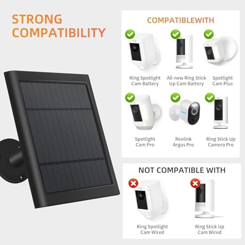 1 Pack 4W Solar Charger for Ring Spotlight & Stick Up Outdoor Cam, Black 1Pack