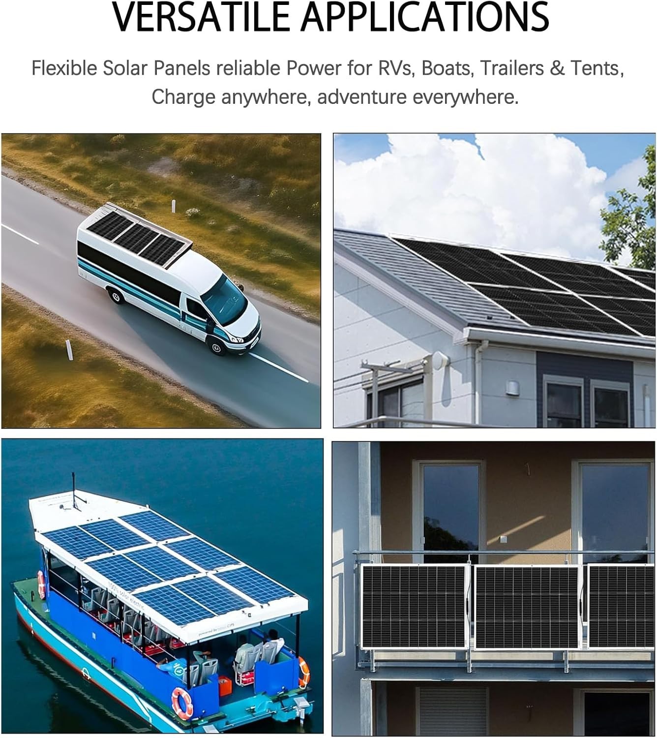 Flexible Solar Panel 50W 12V Monocrystalline Module Fiberglass Lightweight Ch…