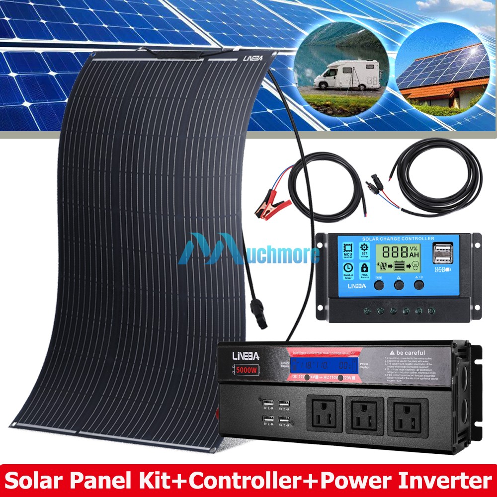 400W 12V Flexible Solar Panel Kit w/Controller & Inverter for RV Camping Rooftop