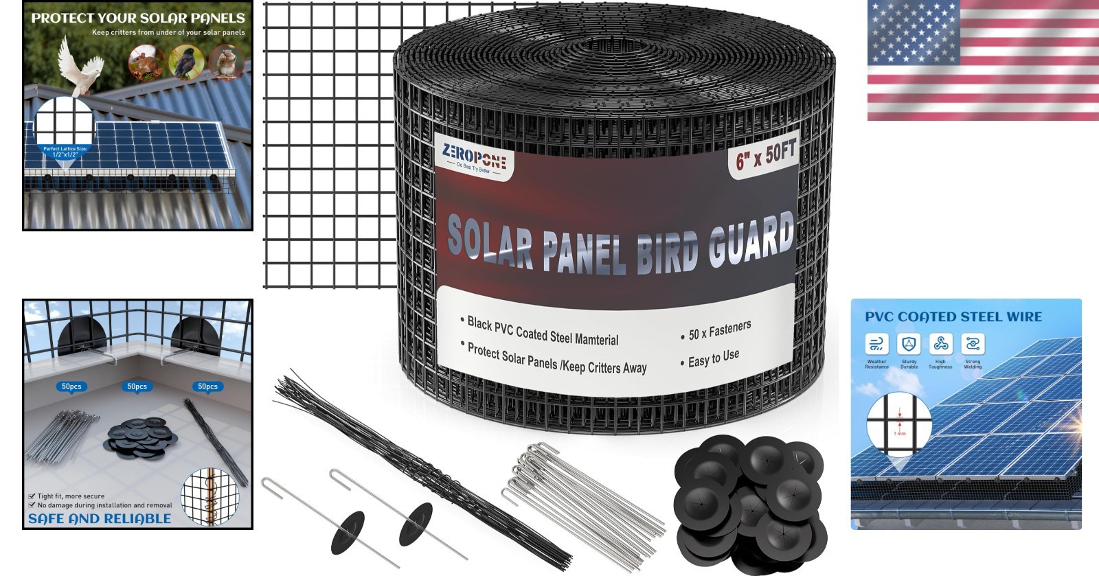 Versatile 6inch x 50ft Removable PVC Bird and Critter Netting for Solar Panels