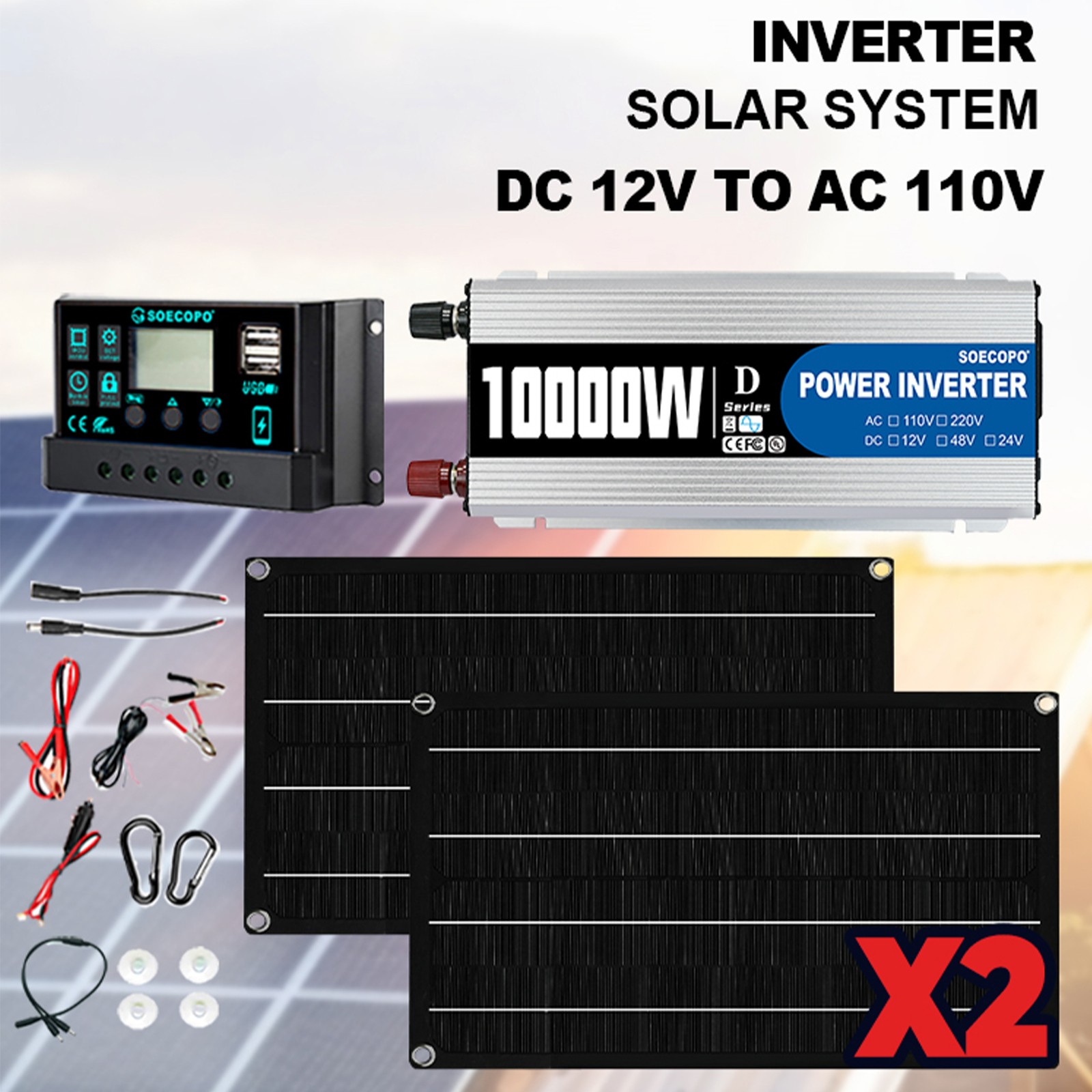 10000W Solar Starter Kit 2x High-Yield Solar Panels + 100A Charge Controller2T