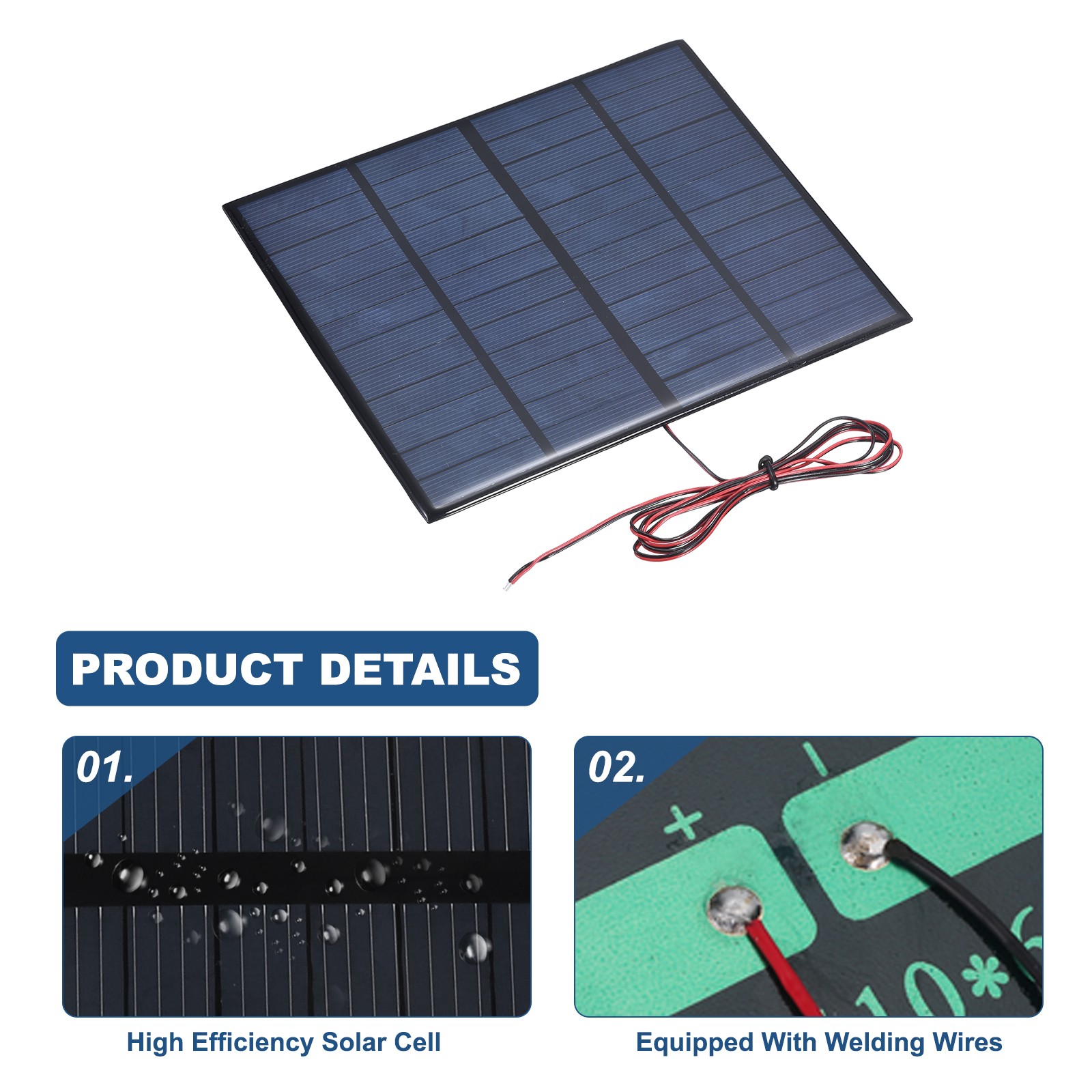 6V 3.3W 550mA Mini Solar Panels with Cable, 165 x 135mm