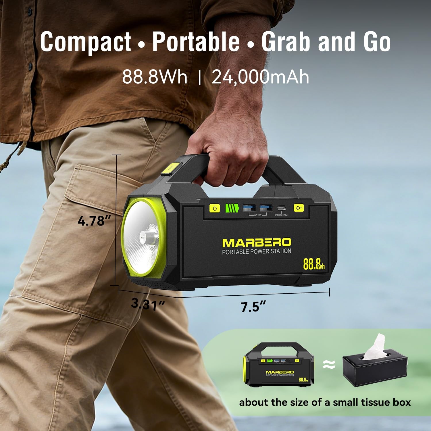 MARBERO Portable Power Station 88.8Wh Camping Portable Charger with Flashligh…