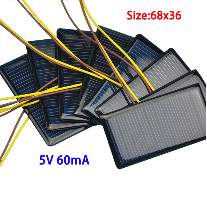 10PCS 5V 60mA 68*36 Micro Mini Solar Cell Panel Battery Charger for DIY Projects