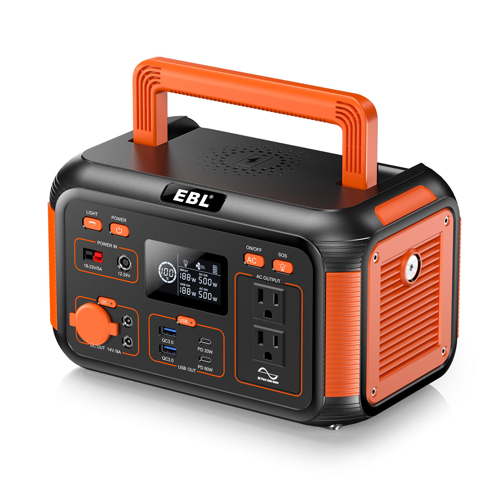 Portable Power Station 444Wh 500W AC USB Battery Charger Camping Solar Generator