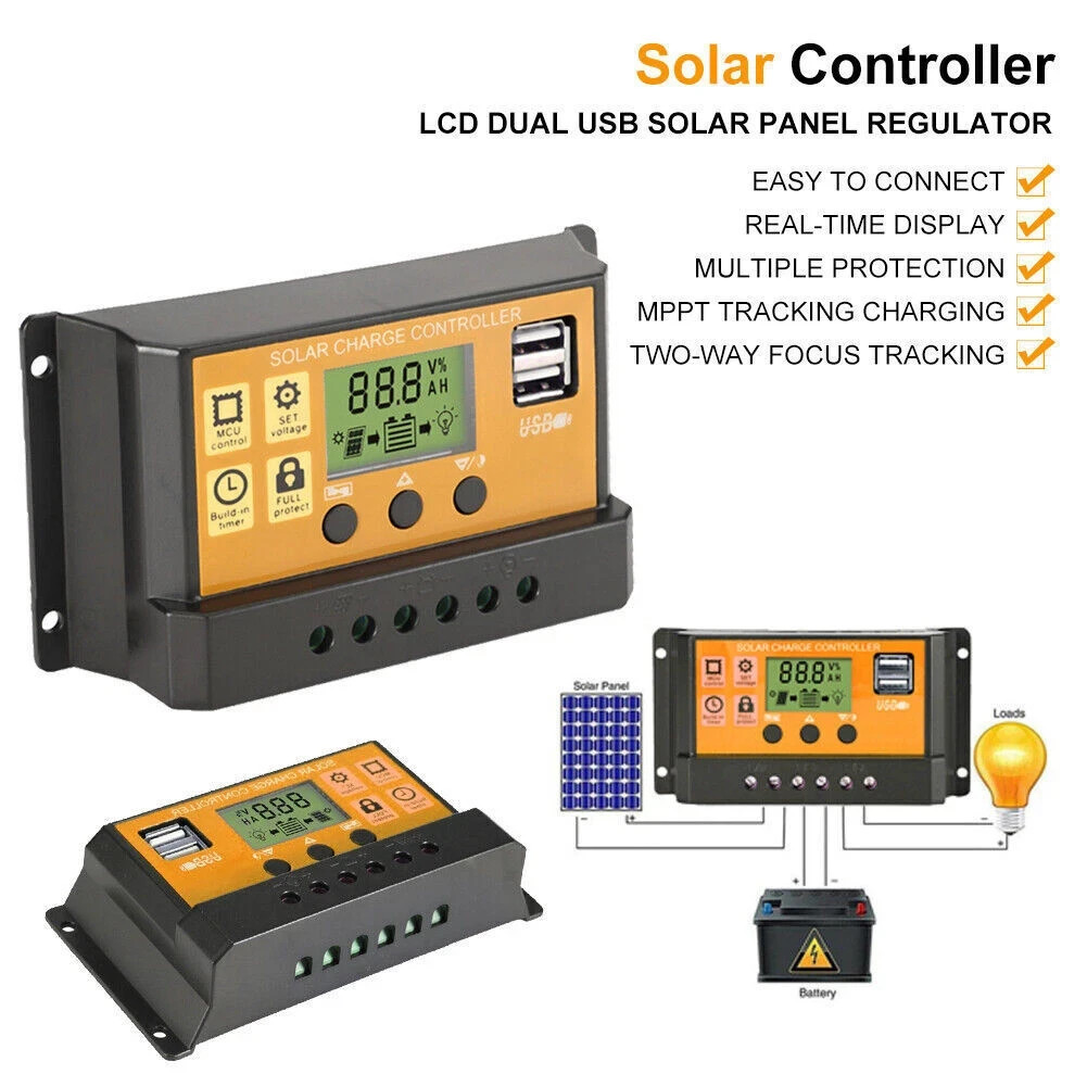 30-100A MPPT Solar Panel Regulator Charge Controller 12V/24V Auto Focus Tracking