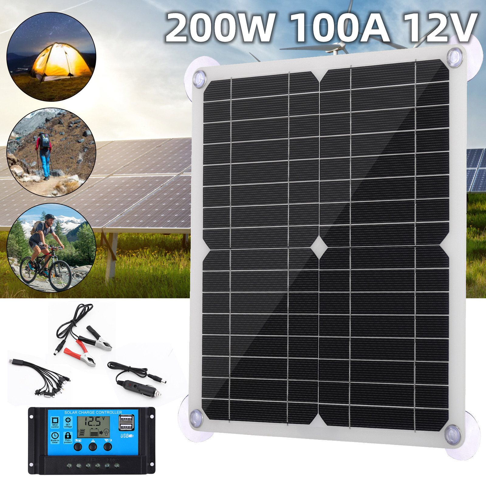 200W Solar Panel Kit 100A 12V Battery Charger With Controller For Caravan Boat