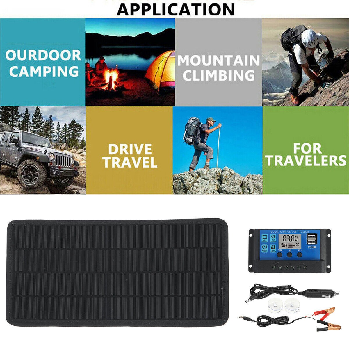 50W Solar Panel Kit 18V Battery 100A Charger Controller FIT For Car RV Caravan