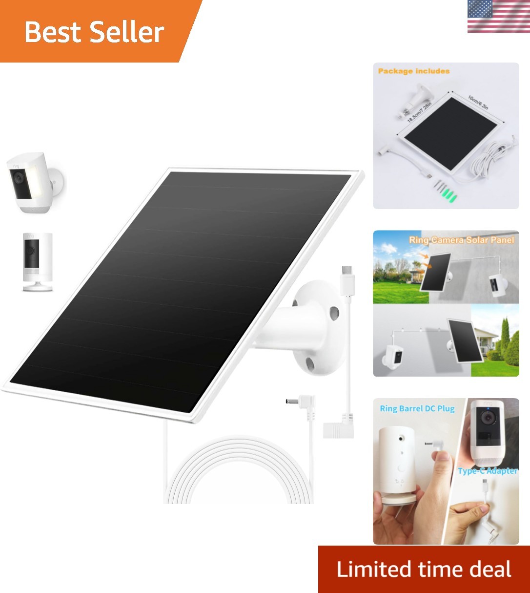 Reliable Solar Panel Charger for Ring Spotlight & Stick Up Camera – Easy Install