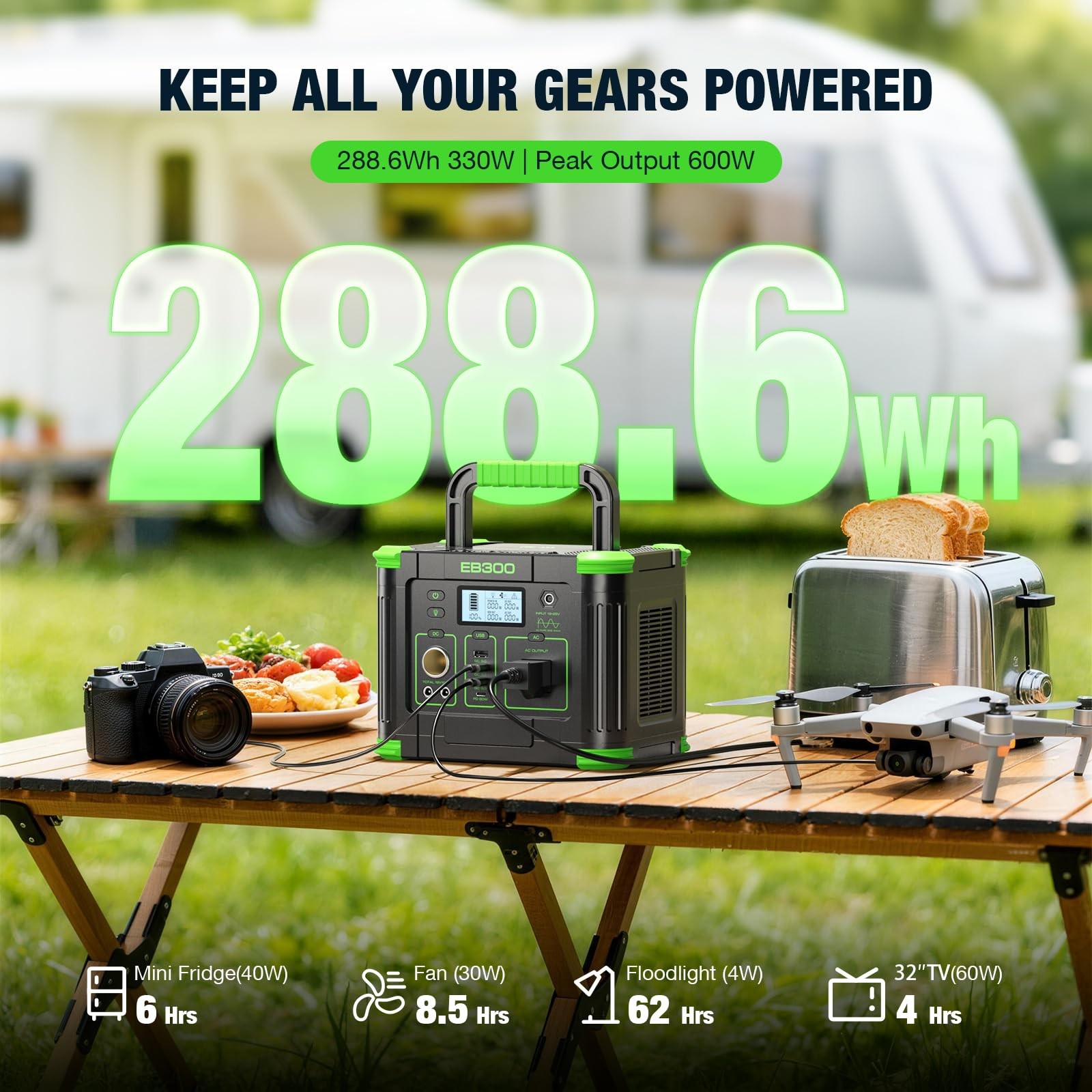 Portable Power Station 330W, 288.6Wh Solar Generator with 60W USB-C PD Output…
