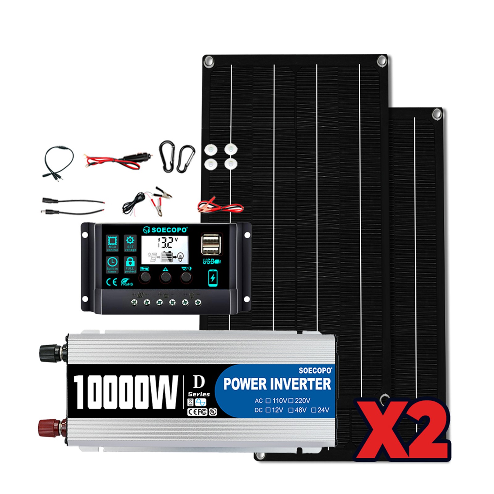 10000W Solar Starter Kit 2x High-Yield Solar Panels + 100A Charge Controller2T