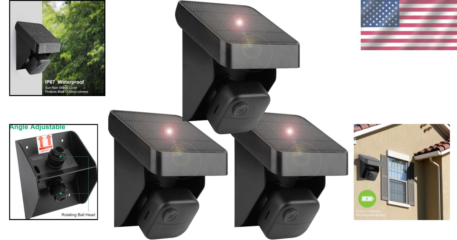 Blink Outdoor 4 Solar Panel Mount – 3 Pack Weatherproof, 3300mAh Battery, 2W …