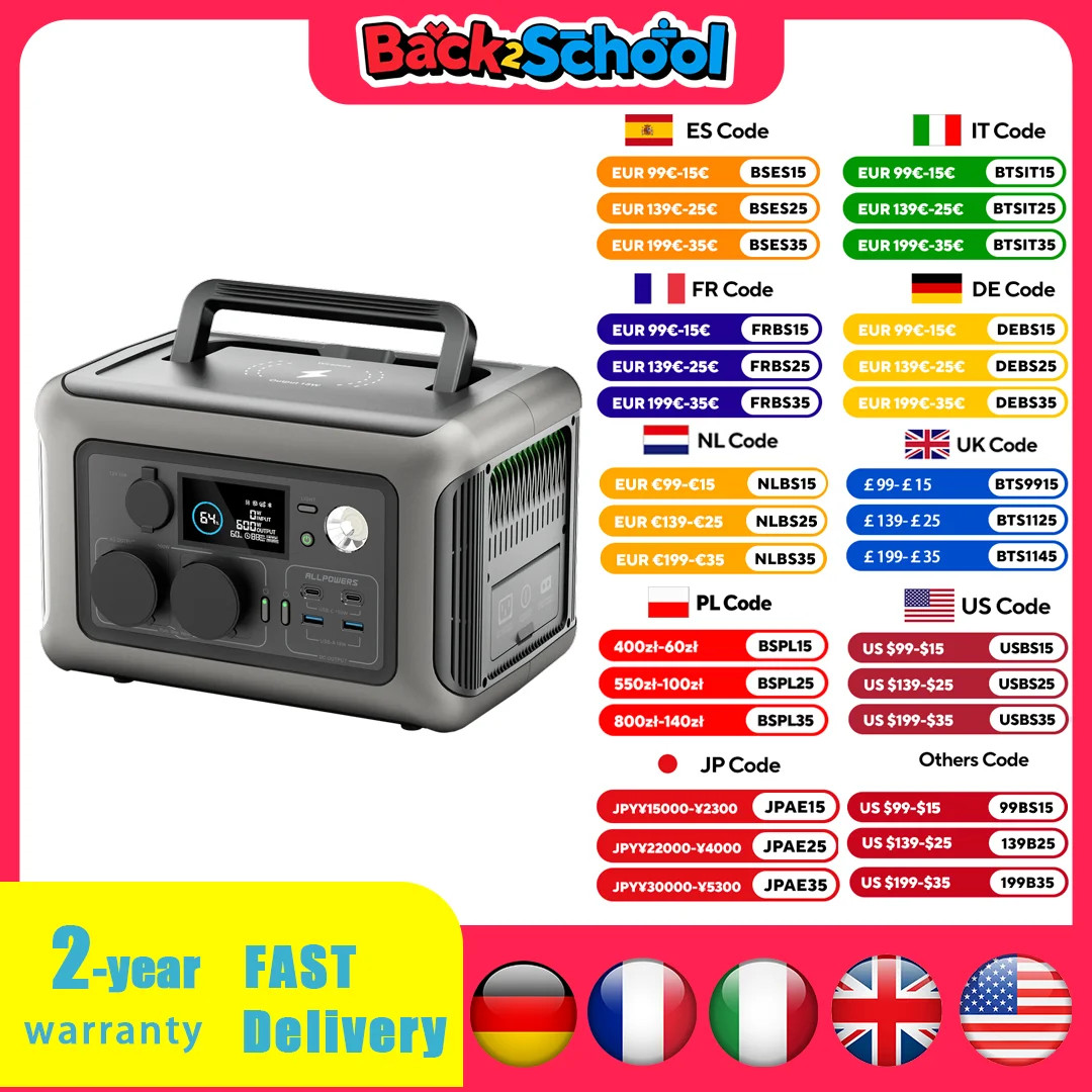 ALLPOWERS R600 Portable Power Station – 299Wh Lifepo4, 600W AC Output
