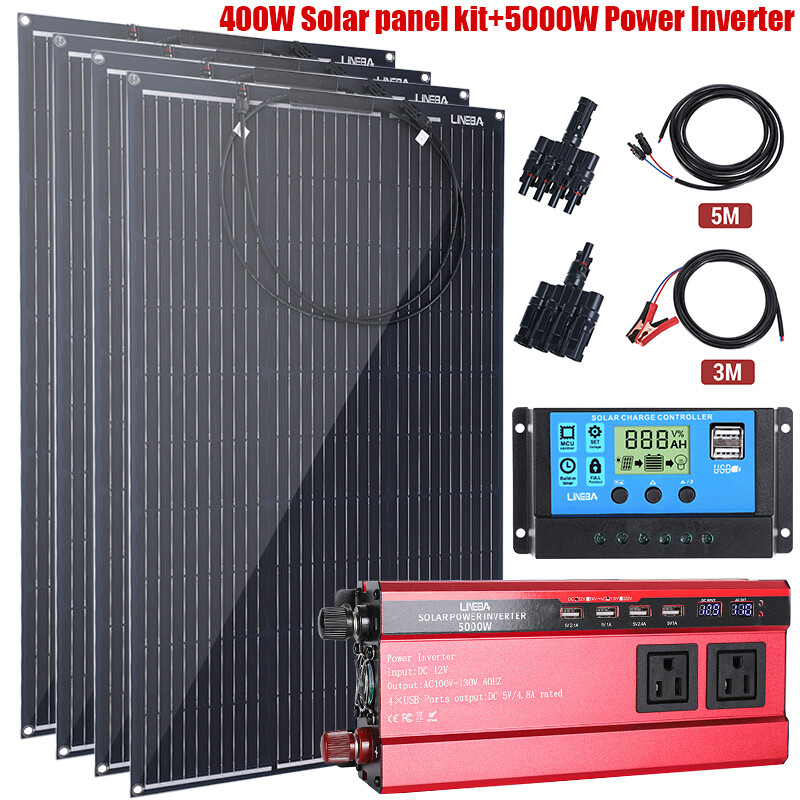 Full Complete Kit 5000W Inverter & Solar Panel Kit 400W 12V Off Grid RV Camping