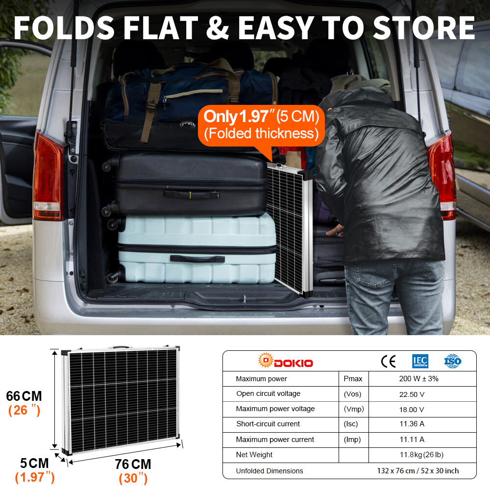 Dokio 100W 160W 200W 12V Suitcase Portable Solar Panel Kit For RV Boat Camping